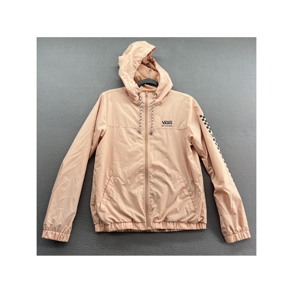 Vans Off The Wall Jacket Women's Small Peach Pink Checkerboard Windbreaker